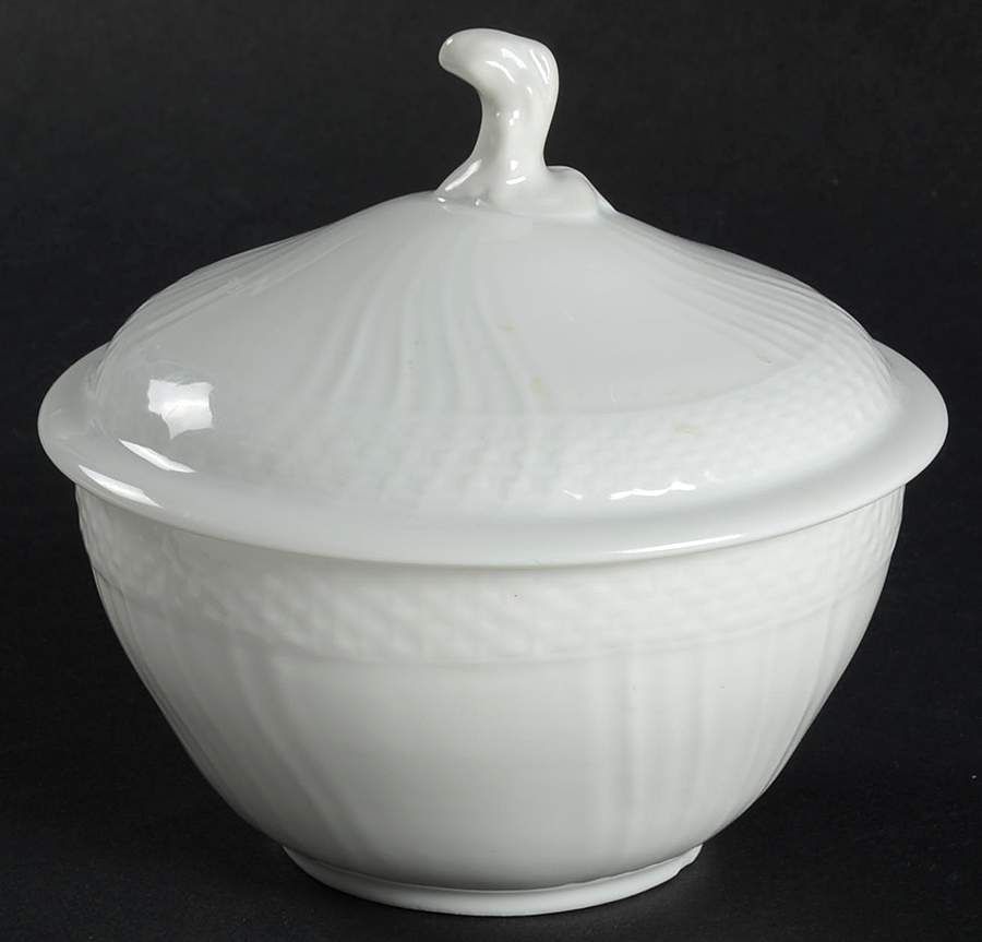 Josephine White Sugar Bowl & Lid by Royal Copenhagen-1