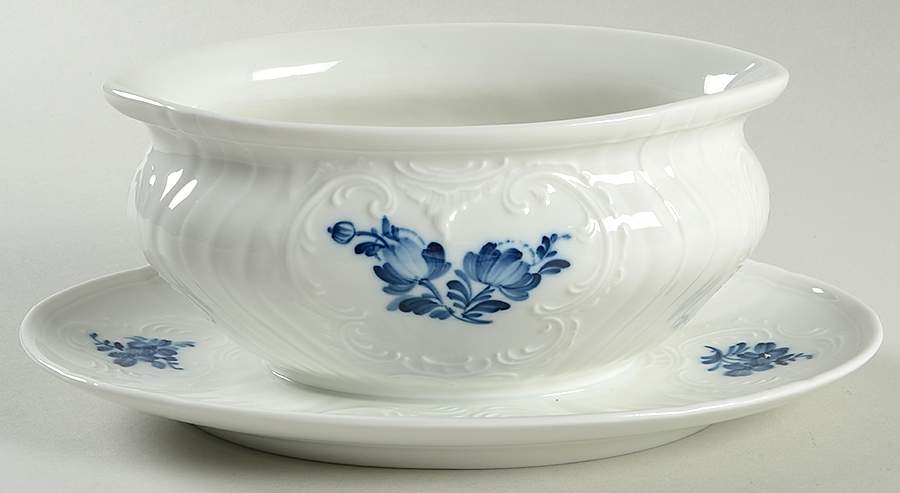Juliane Marie Blue Gravy Boat with Attached Underplate by Royal Copenhagen-1
