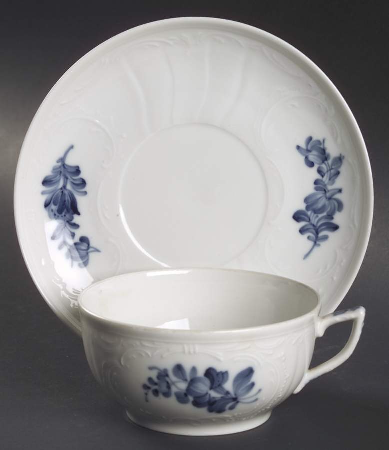 Juliane Marie Blue Flat Cup & Saucer Set by Royal Copenhagen-1