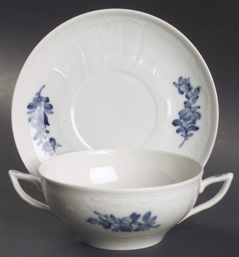 Juliane Marie Blue Flat Cream Soup Bowl & Saucer Set by Royal Copenhagen-1
