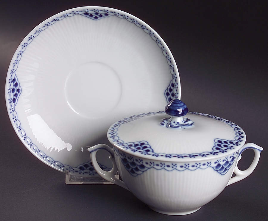 Princess Blue Cream Soup Bowl & Saucer Set with Lid by Royal Copenhagen-1