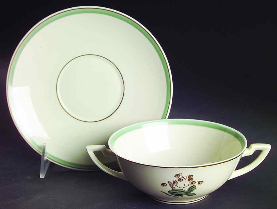 Quaking Grass Flat Cream Soup Bowl & Saucer Set by Royal Copenhagen-1