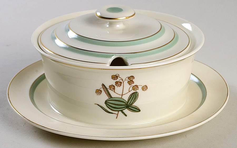 Quaking Grass Gravy Boat w/Attached Underplate & Lid by Royal Copenhagen-1