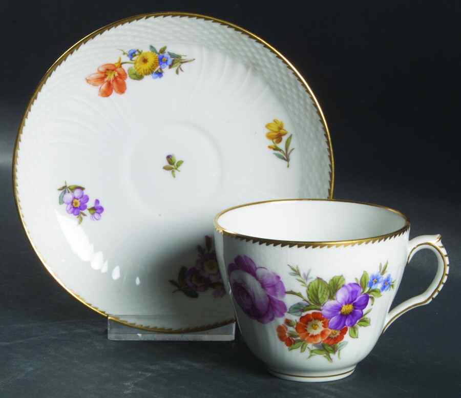 Saxon Flower (1221) Flat Cup & Saucer Set by Royal Copenhagen-1