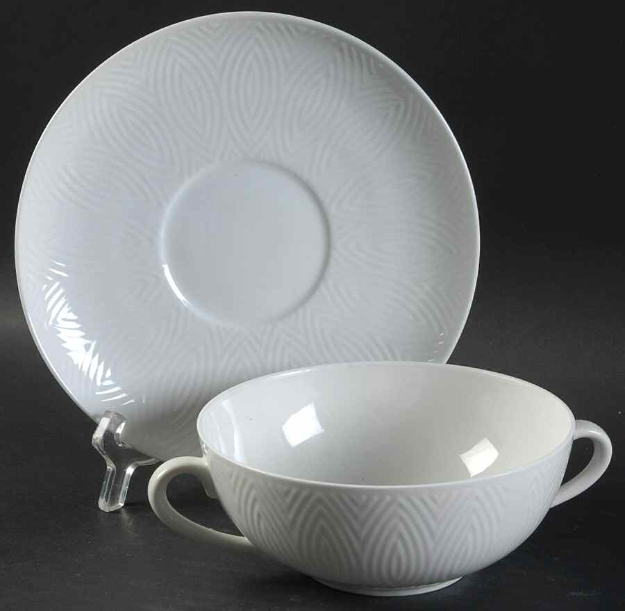 Salto Flat Cream Soup Bowl & Saucer Set by Royal Copenhagen-1