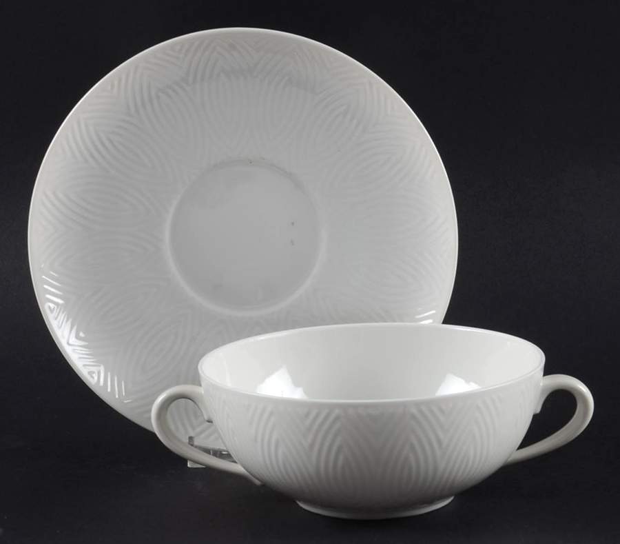 Salto Flat Cream Soup Bowl & Saucer Set by Royal Copenhagen-1