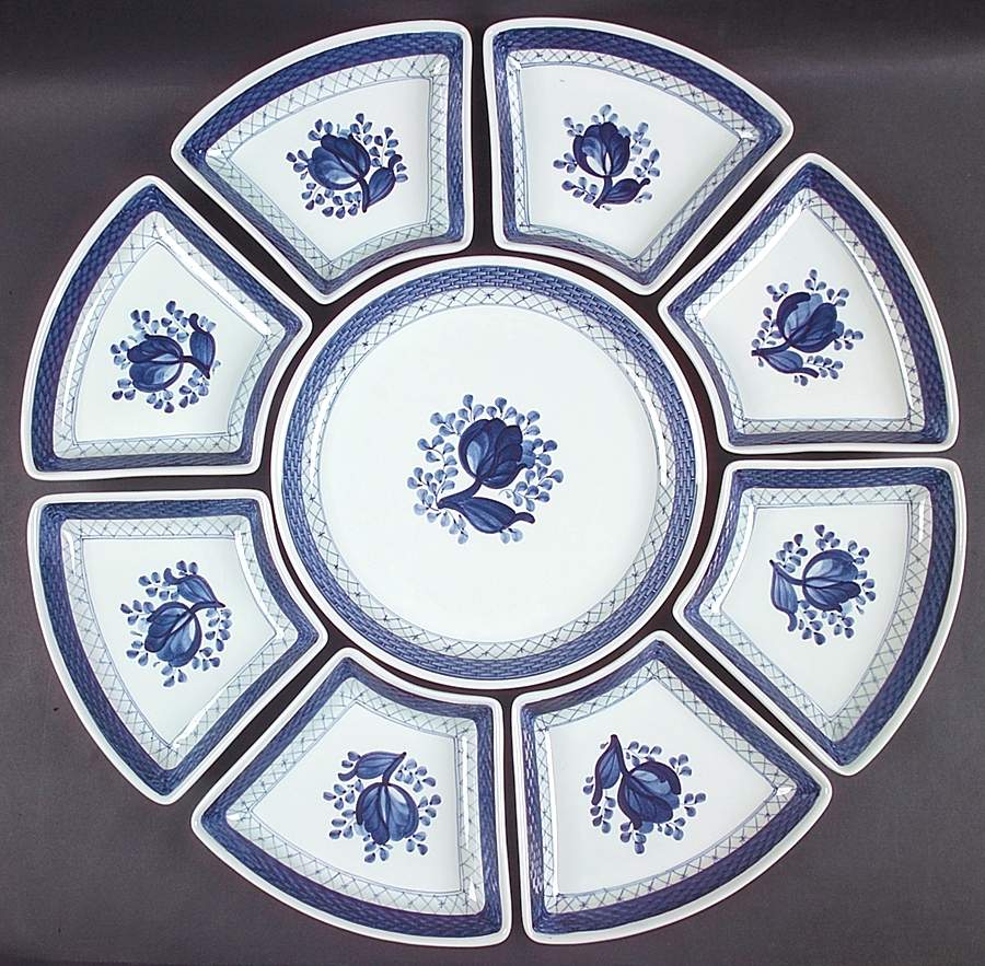 Tranquebar Blue (Rim, Wide Lattice Band) (9 Pc) Lazy Susan (No Stand) by Royal Copenhagen-1