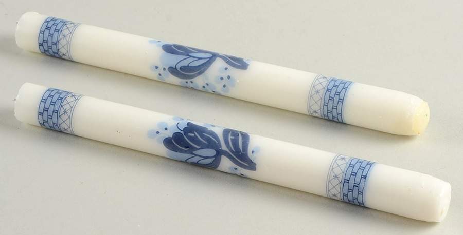 Tranquebar Blue (Rim, Wide Lattice Band) 9" Taper Candle - Set of 2 by Royal Copenhagen-1