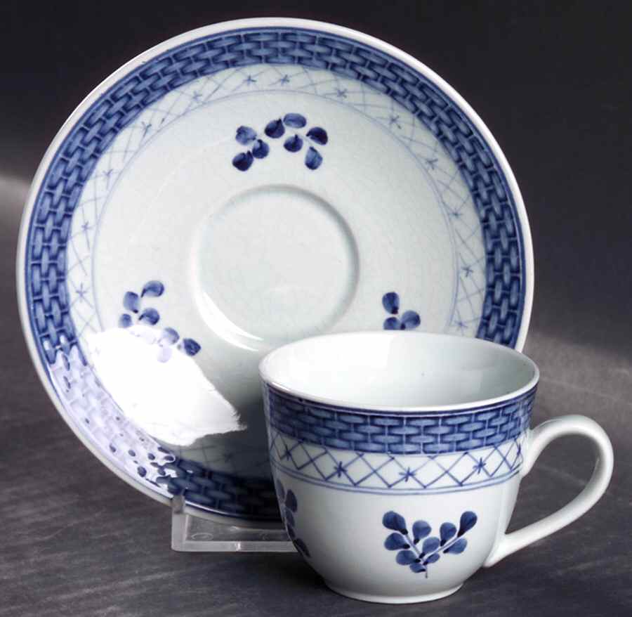 Tranquebar Blue (Rim, Wide Lattice Band) Flat Demitasse Cup & Saucer Set by Royal Copenhagen-1