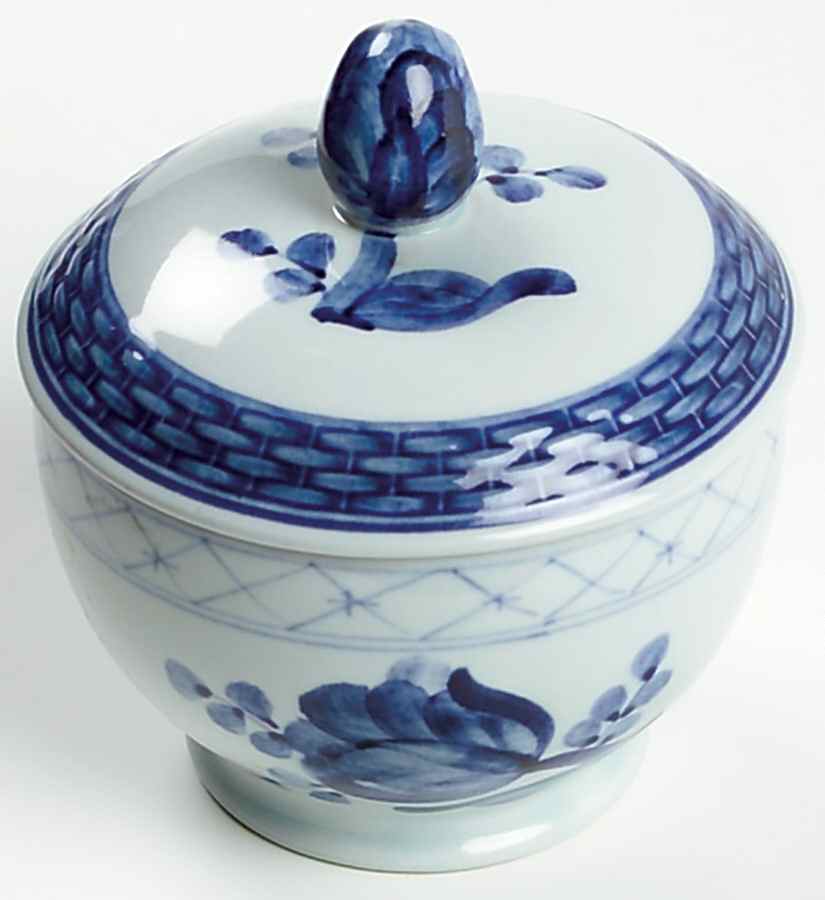 Tranquebar Blue (Rim, Wide Lattice Band) Mini Sugar Bowl & Lid by Royal Copenhagen-1