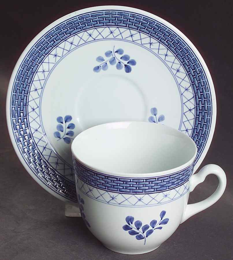 Tranquebar Blue (Rim, Wide Lattice Band) Flat Demitasse Cup & Saucer Set by Royal Copenhagen-1