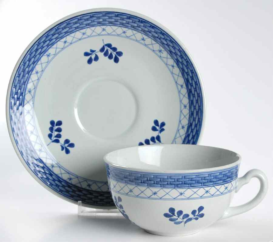 Tranquebar Blue (Rim, Wide Lattice Band) Oversized Cup & Saucer Set by Royal Copenhagen-1