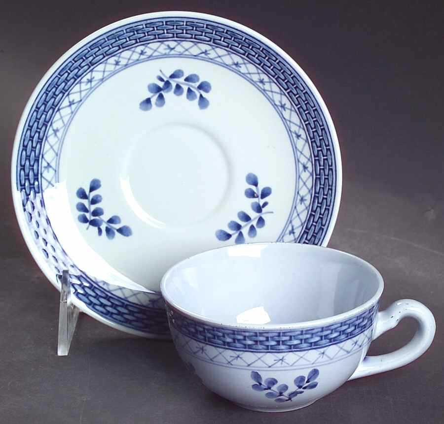 Tranquebar Blue (Rim, Wide Lattice Band) Flat Cup & Saucer Set by Royal Copenhagen-1