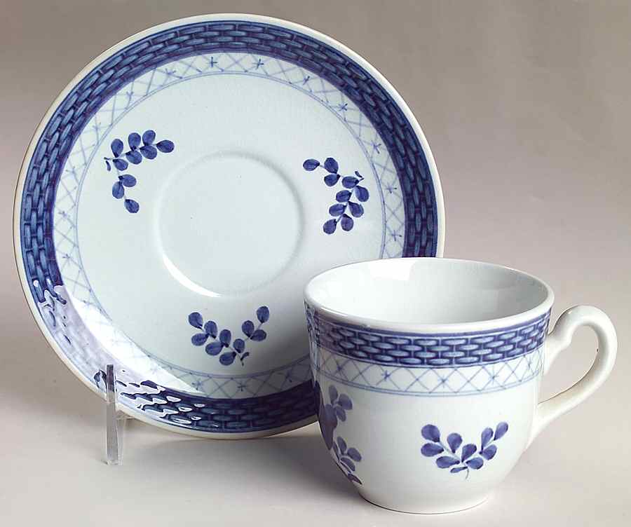 Tranquebar Blue (Rim, Wide Lattice Band) Flat Cup & Saucer Set by Royal Copenhagen-1