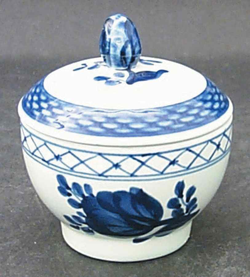 Tranquebar Blue (Rim, Wide Lattice Band) Sugar Bowl & Lid by Royal Copenhagen-1