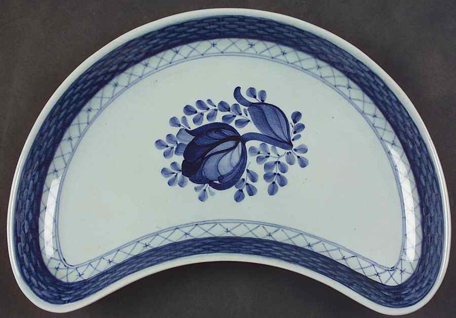 Tranquebar Blue (Rim, Wide Lattice Band) Crescent Salad Plate by Royal Copenhagen-1
