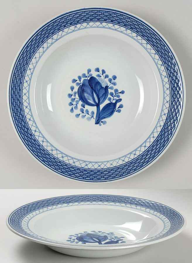 Tranquebar Blue (Rim, Wide Lattice Band) Rim Soup Bowl by Royal Copenhagen-1