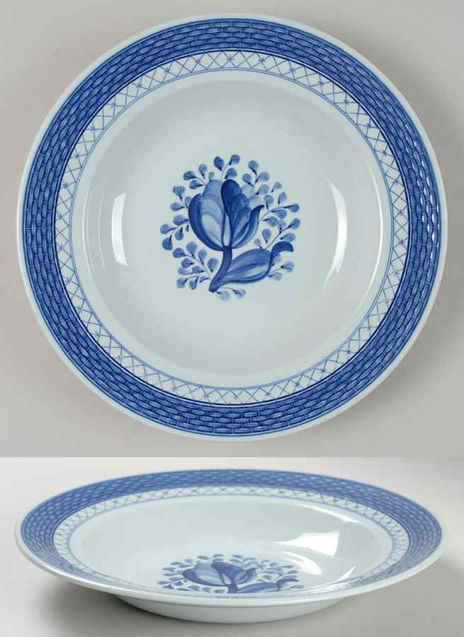 Tranquebar Blue (Rim, Wide Lattice Band) Rim Soup Bowl by Royal Copenhagen-1