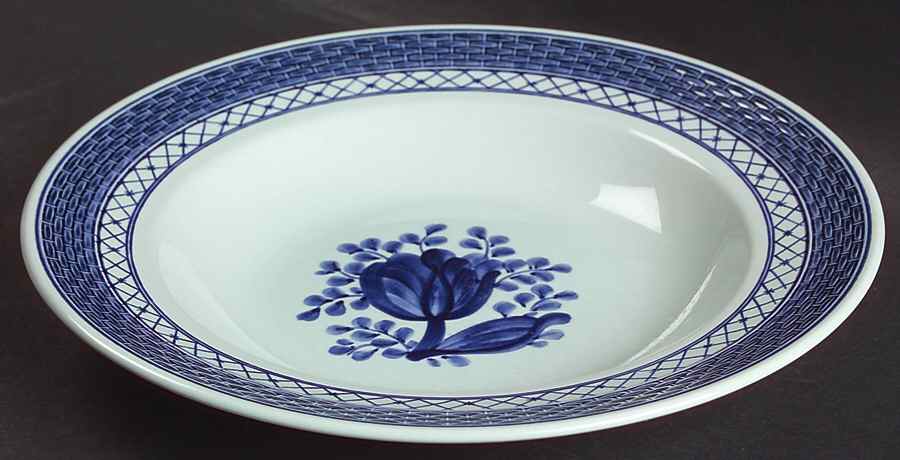 Tranquebar Blue (Rim, Wide Lattice Band) Rim Soup Bowl by Royal Copenhagen-1