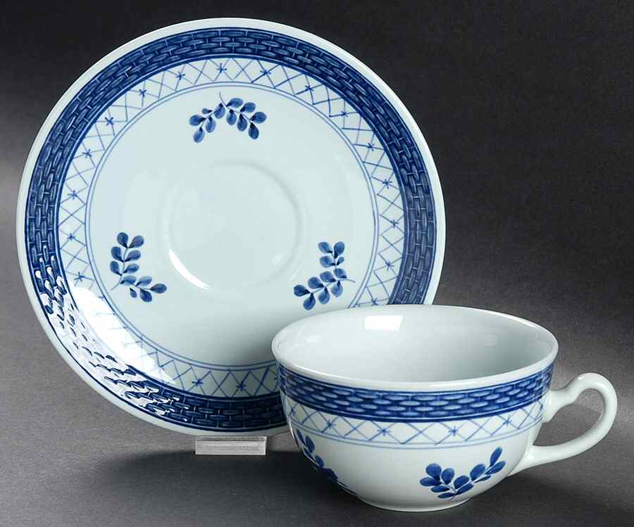 Tranquebar Blue (Rim, Wide Lattice Band) Breakfast Cup & Saucer Set by Royal Copenhagen-1