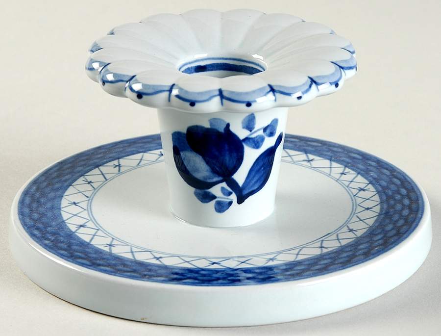 Tranquebar Blue (Rim, Wide Lattice Band) 2" Candlestick by Royal Copenhagen-1