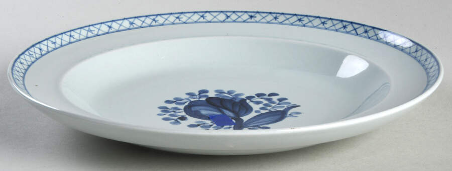Tranquebar Blue (Rim, Narrow Lattice Band) Rim Soup Bowl by Royal Copenhagen-1