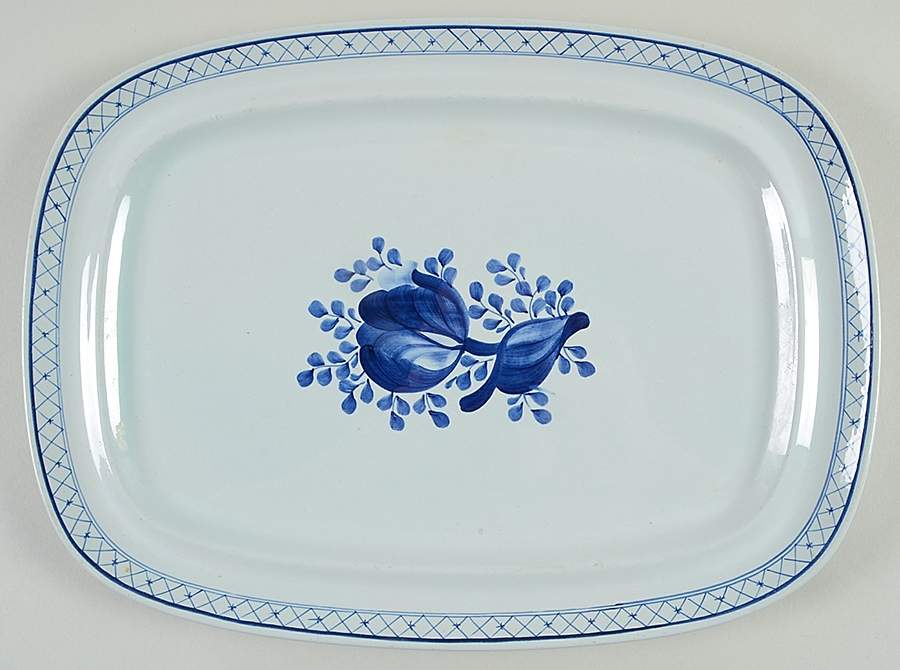 Tranquebar Blue (Rim, Narrow Lattice Band) 14" Rectangular Serving Platter by Royal Copenhagen-1