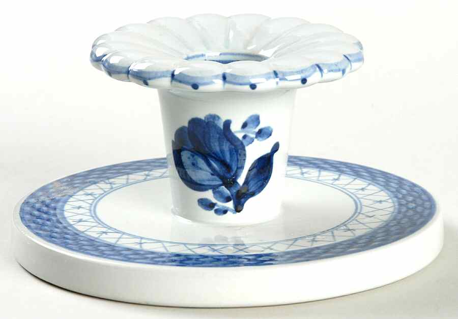 Tranquebar Blue (Rim, Narrow Lattice Band) Single Light Candlestick by Royal Copenhagen-1