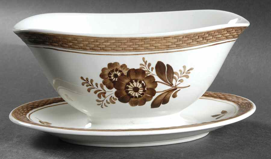 Tranquebar Brown Gravy Boat with Attached Underplate by Royal Copenhagen-1