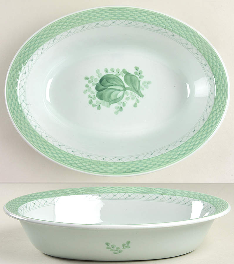 Tranquebar Green 11" Oval Vegetable Bowl by Royal Copenhagen-1