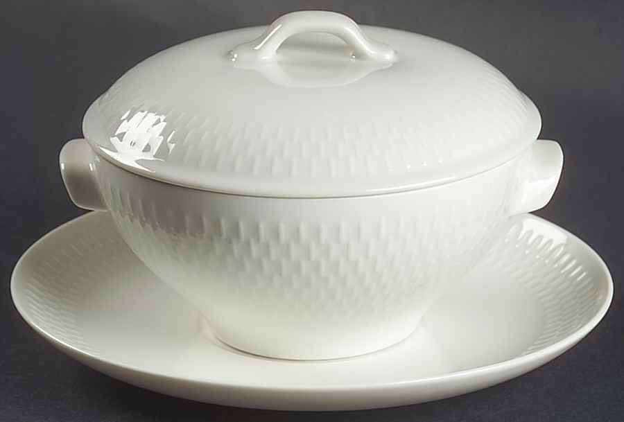 Wheat Cream Soup Bowl & Saucer Set with Lid by Royal Copenhagen-1