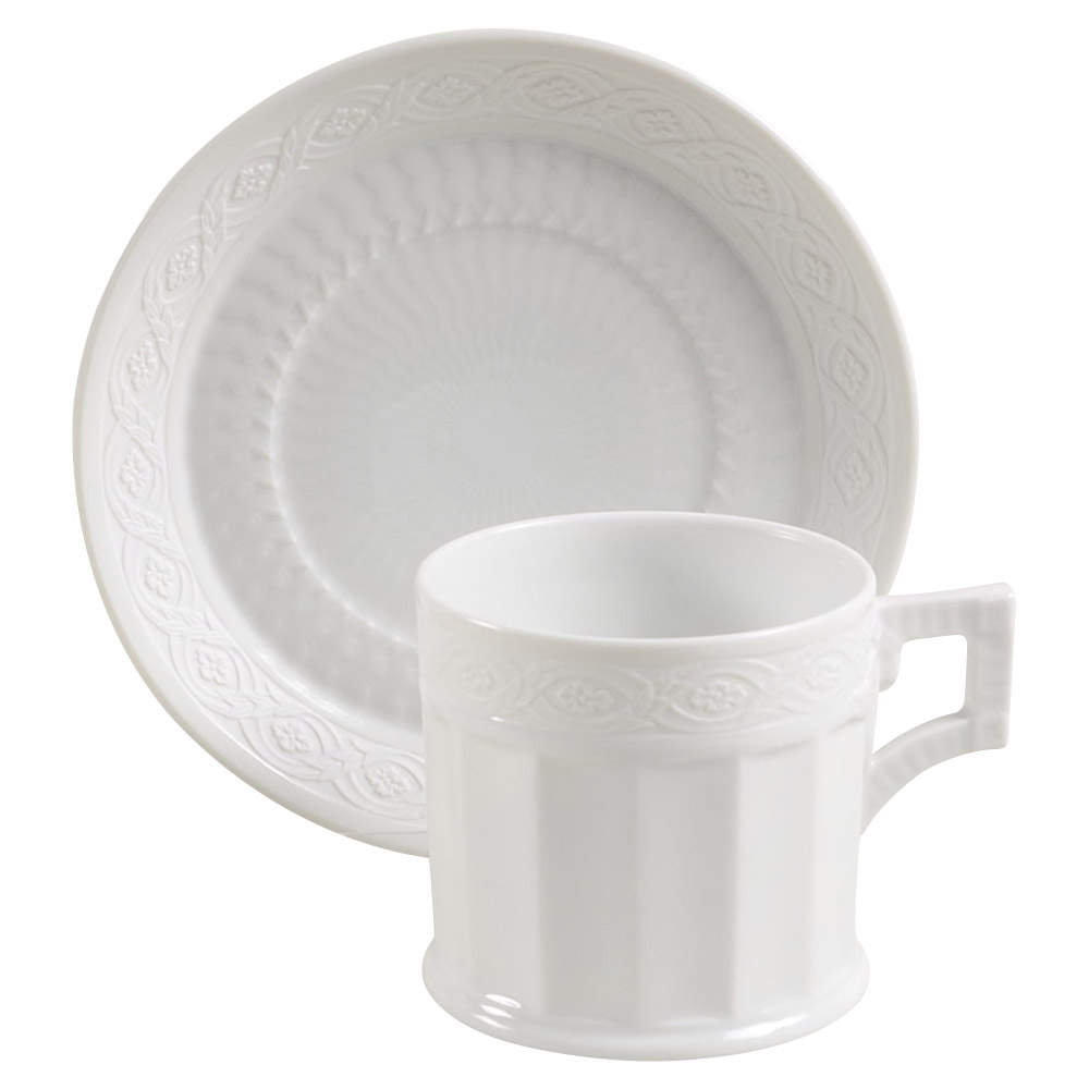 White Fan Flat Cup & Saucer Set by Royal Copenhagen-1