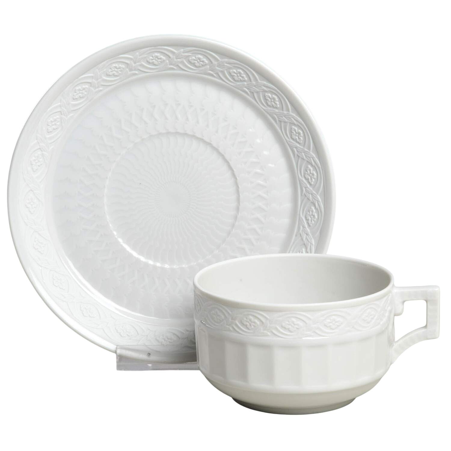 White Fan Flat Cup & Saucer Set by Royal Copenhagen-1