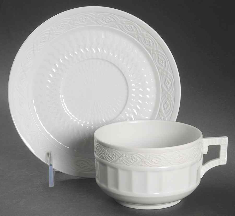 White Fan Large Flat Cup & Saucer Set by Royal Copenhagen-1