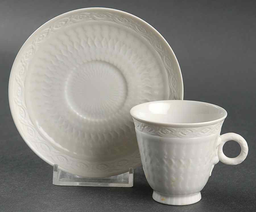 White Fan Flat Demitasse Cup & Saucer Set by Royal Copenhagen-1