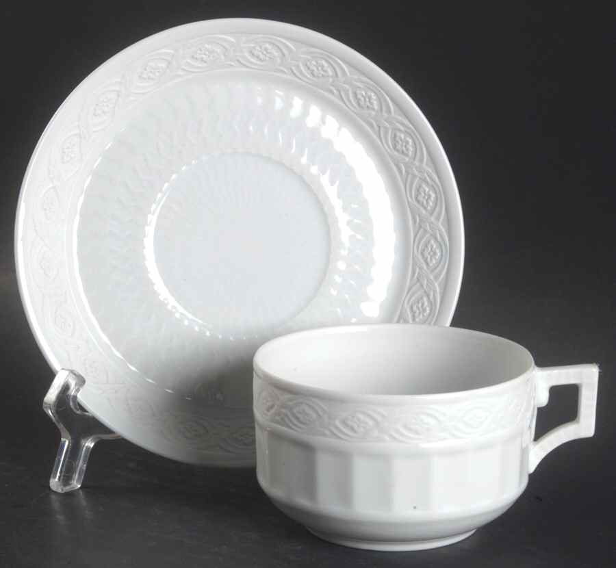 White Fan Flat Cup & Saucer Set by Royal Copenhagen-1