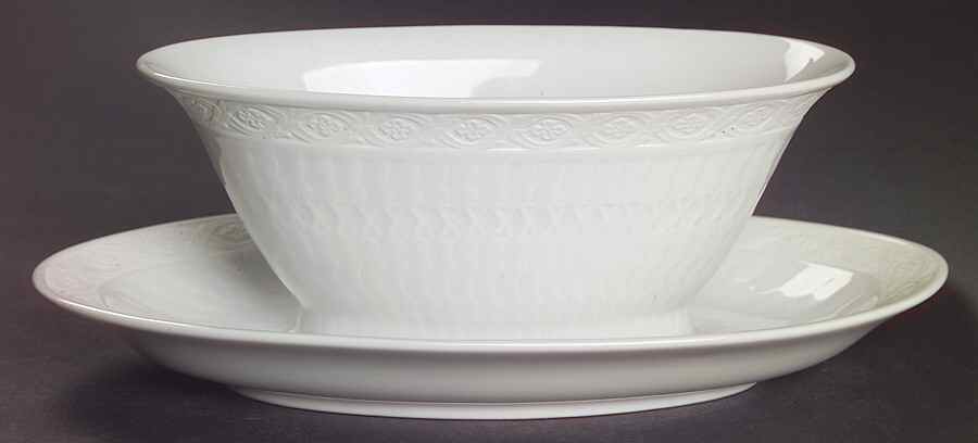 White Fan Gravy Boat with Attached Underplate by Royal Copenhagen-1