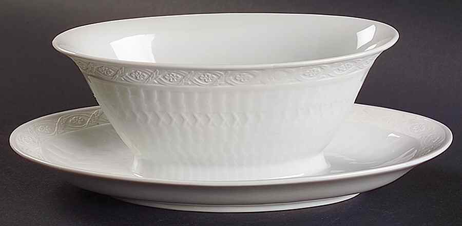 White Fan Gravy Boat with Attached Underplate by Royal Copenhagen-1