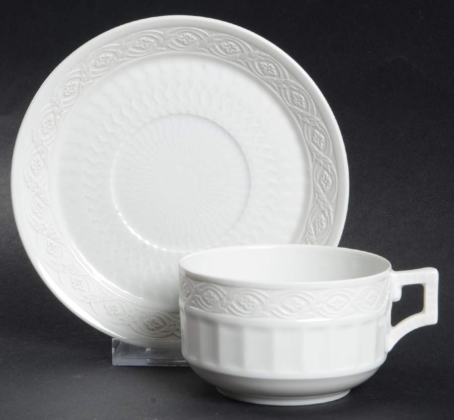 White Fan Flat Cup & Saucer Set by Royal Copenhagen-1