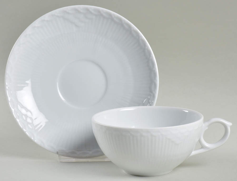 White Half Lace Large Flat Cup & Saucer Set by Royal Copenhagen-1