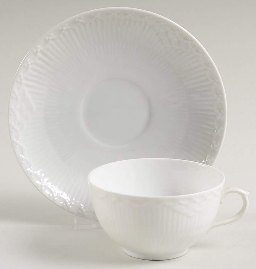 White Half Lace Flat Cup & Saucer Set by Royal Copenhagen-1