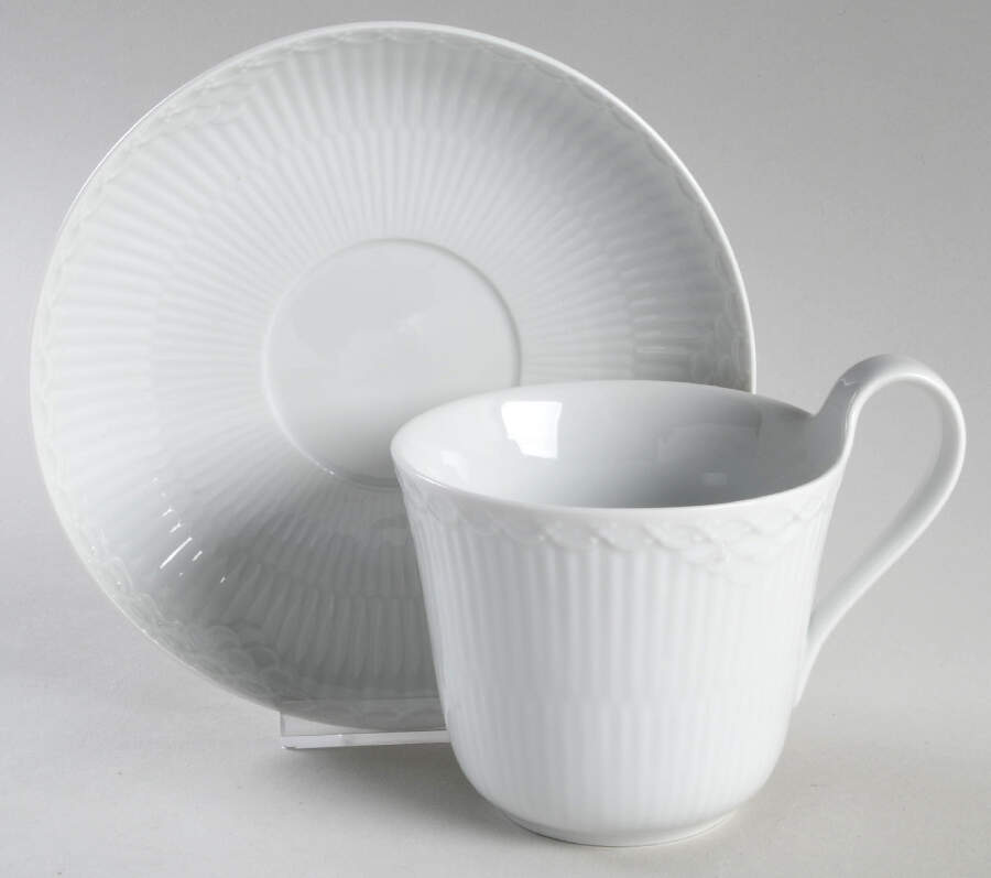 White Half Lace Oversized Cup & Saucer Set by Royal Copenhagen-1