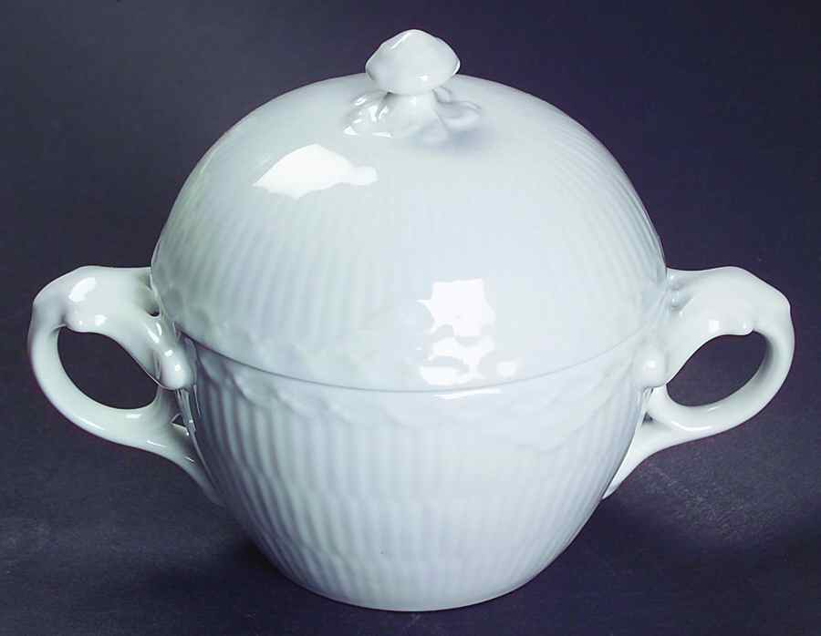 White Half Lace Sugar Bowl & Lid by Royal Copenhagen-1