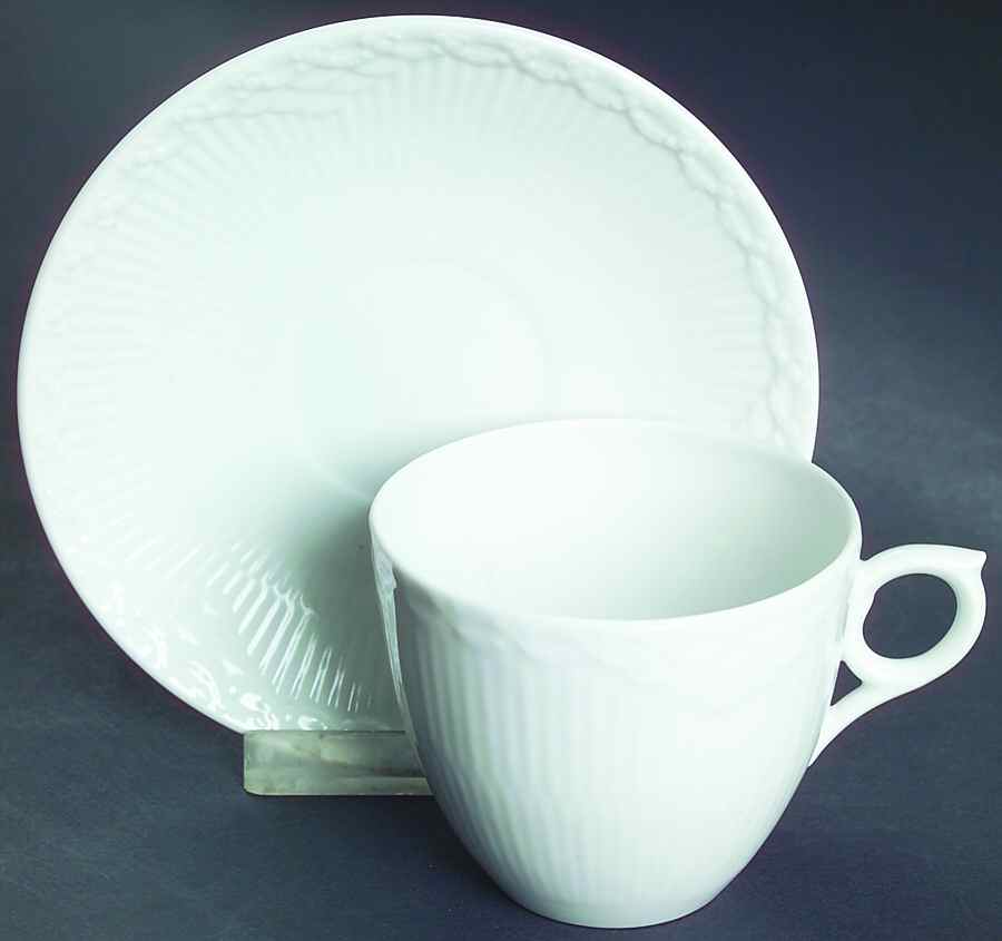 White Half Lace Flat Cup & Saucer Set by Royal Copenhagen-1