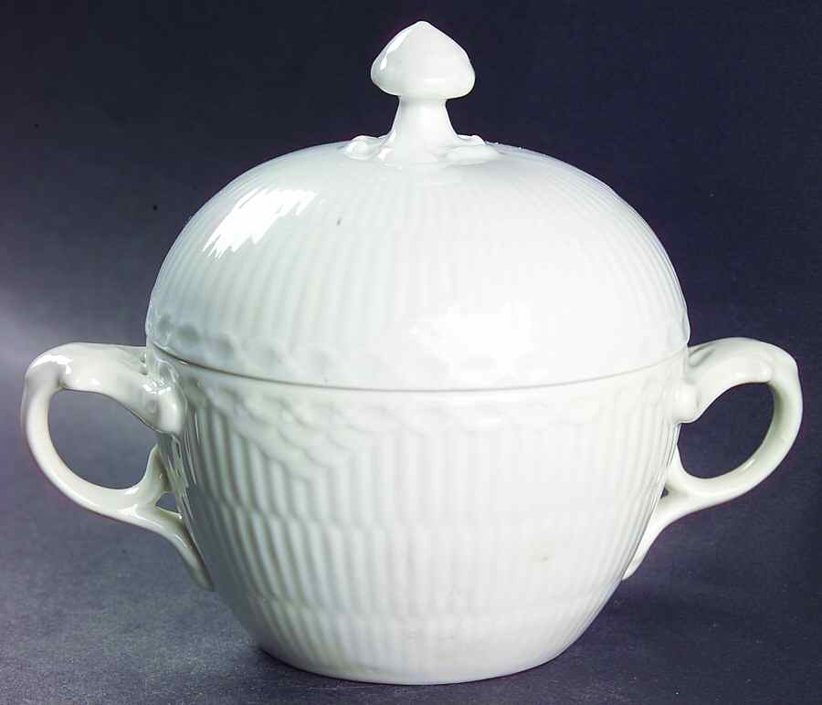 White Half Lace Sugar Bowl & Lid by Royal Copenhagen-1