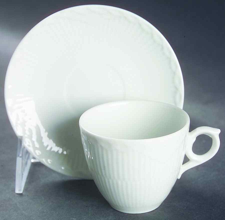 White Half Lace Flat Demitasse Cup & Saucer Set by Royal Copenhagen-1
