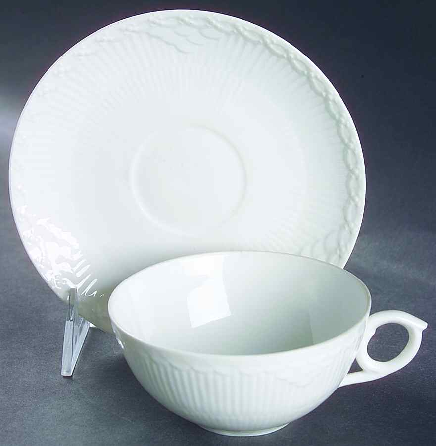 White Half Lace Flat Cup & Saucer Set by Royal Copenhagen-1