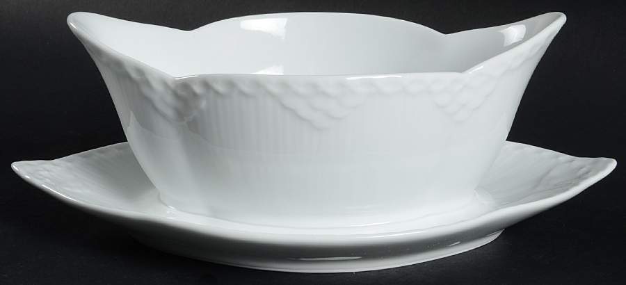 White Half Lace Gravy Boat with Attached Underplate by Royal Copenhagen-1