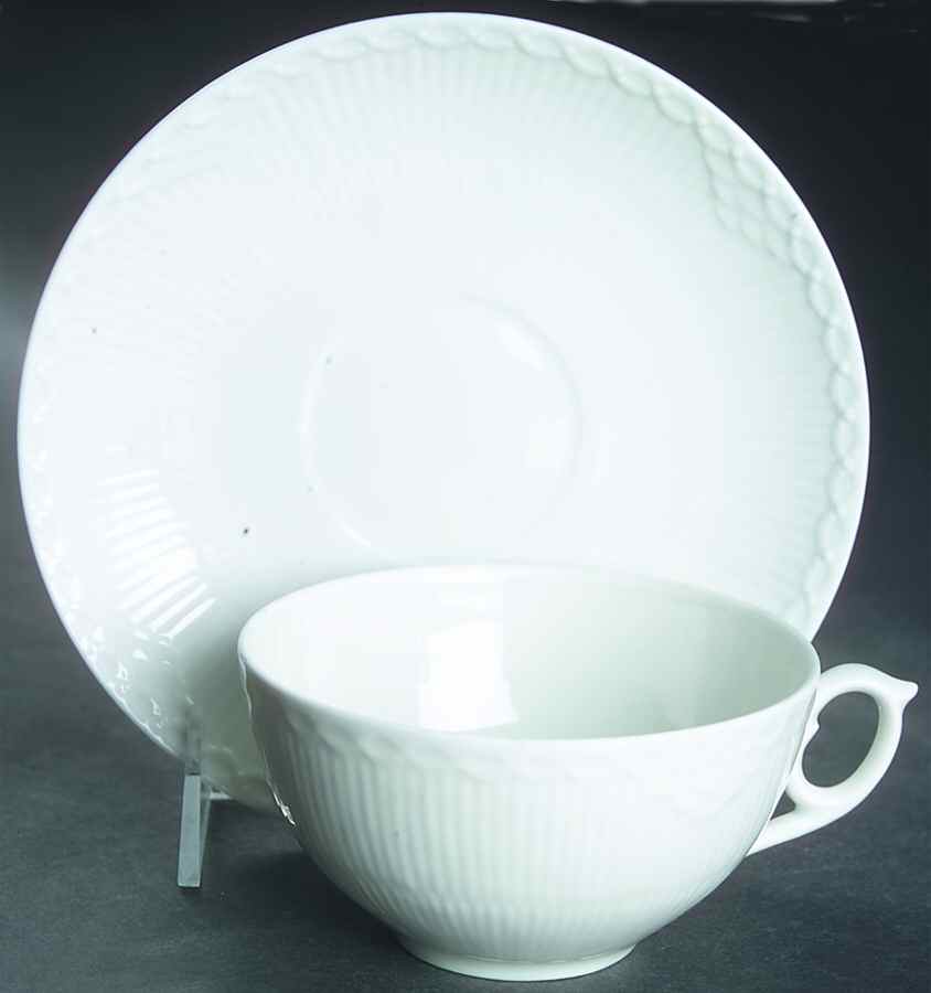 White Half Lace Breakfast Cup & Saucer Set by Royal Copenhagen-1
