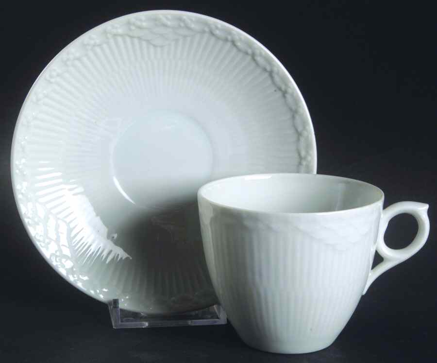 White Half Lace Flat Cup & Saucer Set by Royal Copenhagen-1